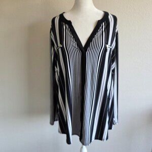 INC International Concepts Top Tunic Black White Stripe Zip Stretch Plus Size 3X